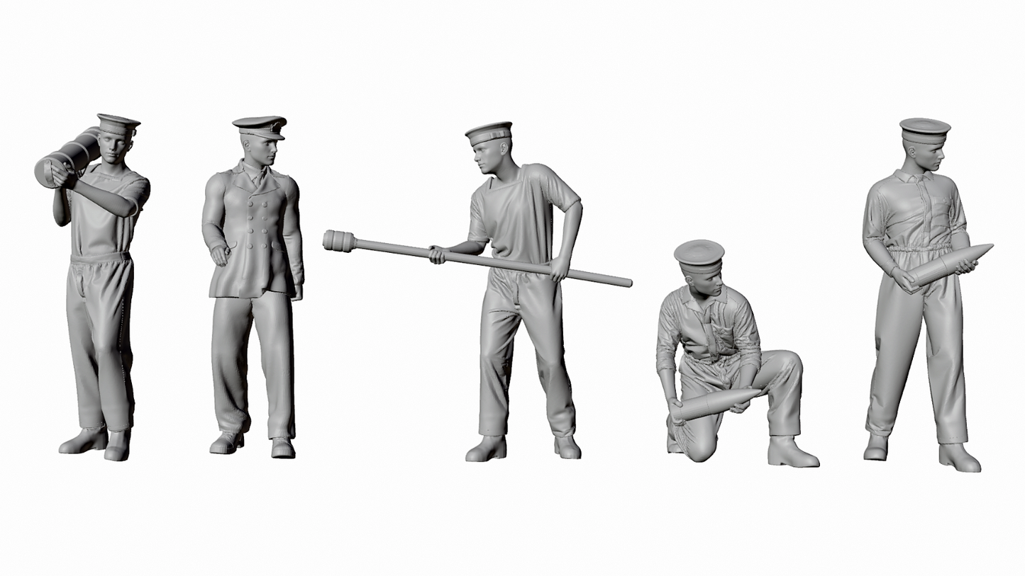 WWII Royal Navy - 4-inch Mk IX Gun Crew - 5 Figure Set
