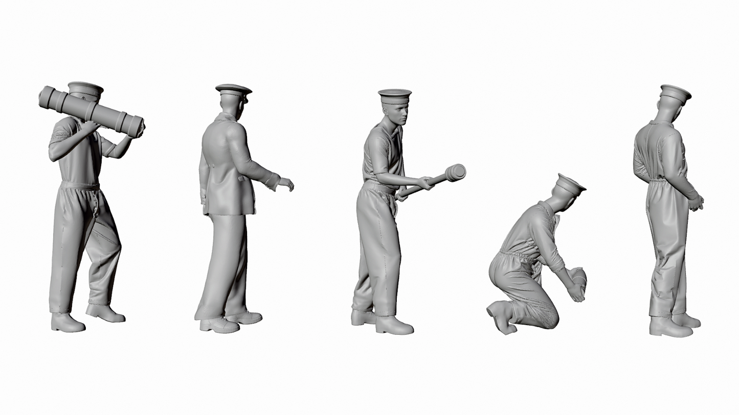WWII Royal Navy - 4-inch Mk IX Gun Crew - 5 Figure Set