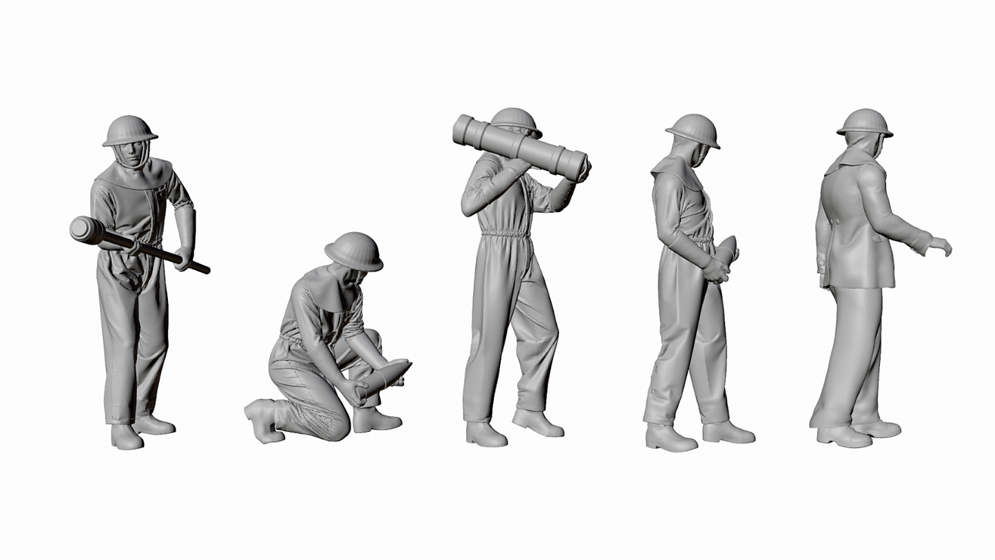 WWII Royal Navy - 4-inch Mk IX Gun Crew - Anti-Flash- 5 Figure Set