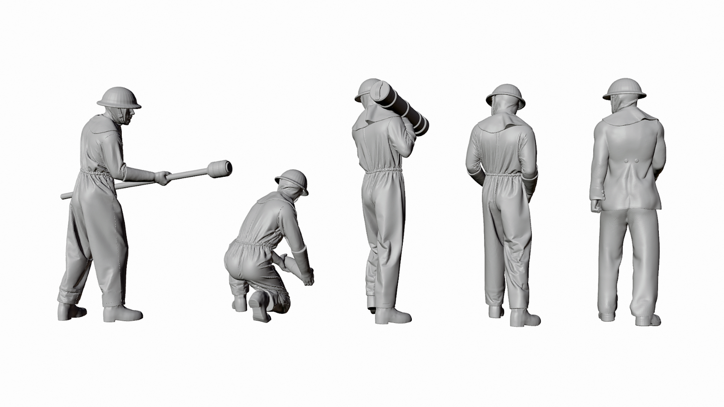 WWII Royal Navy - 4-inch Mk IX Gun Crew - Anti-Flash- 5 Figure Set