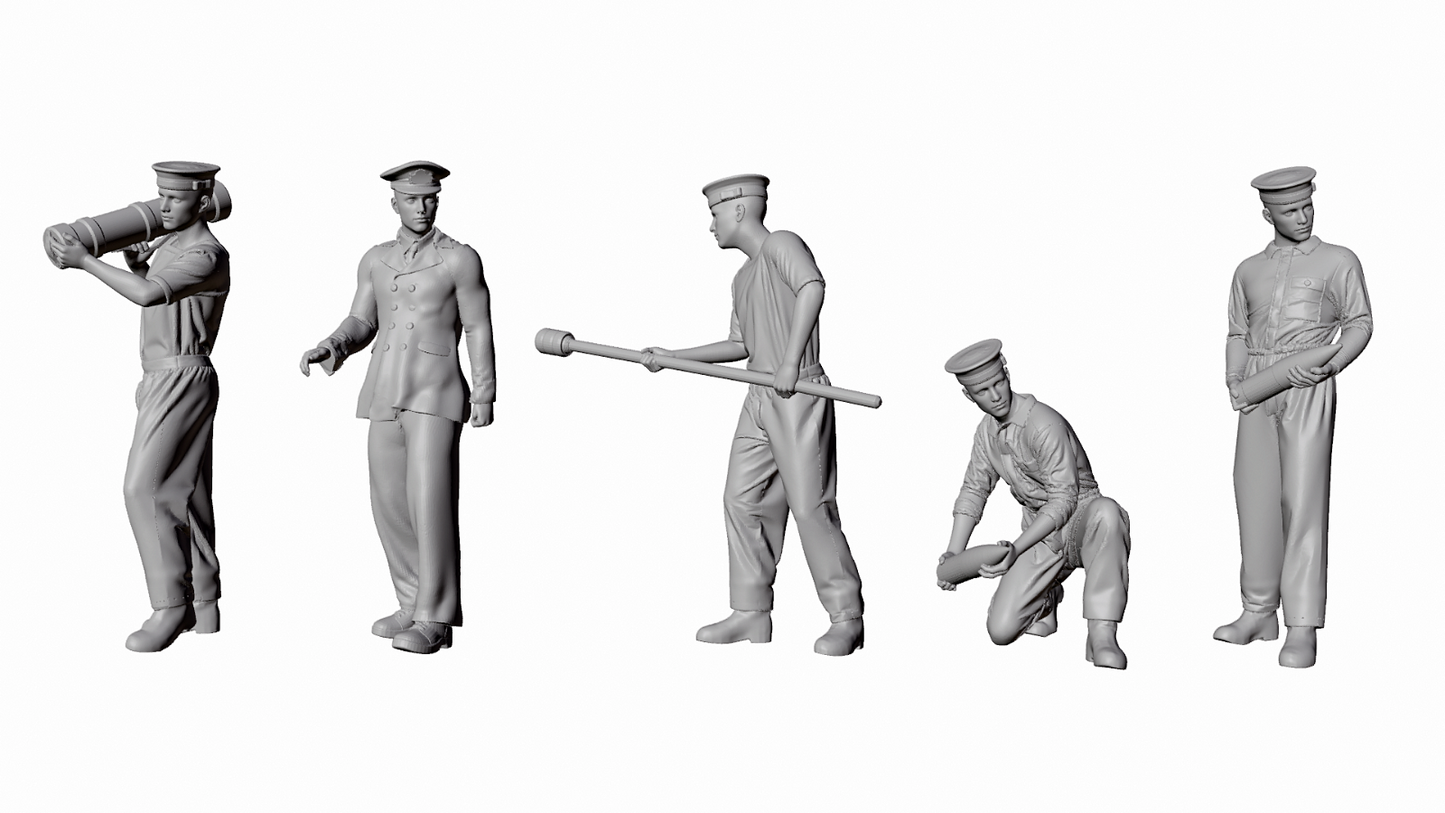 WWII Royal Navy - 4-inch Mk IX Gun Crew - 5 Figure Set