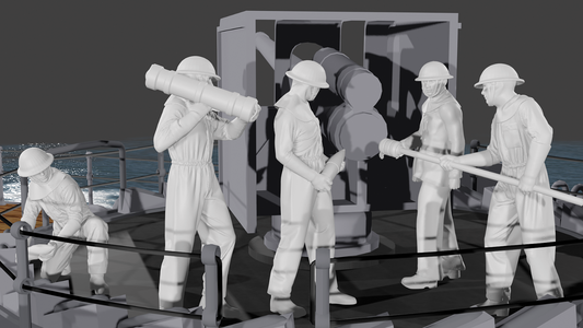 WWII Royal Navy - 4-inch Mk IX Gun Crew - Anti-Flash- 5 Figure Set