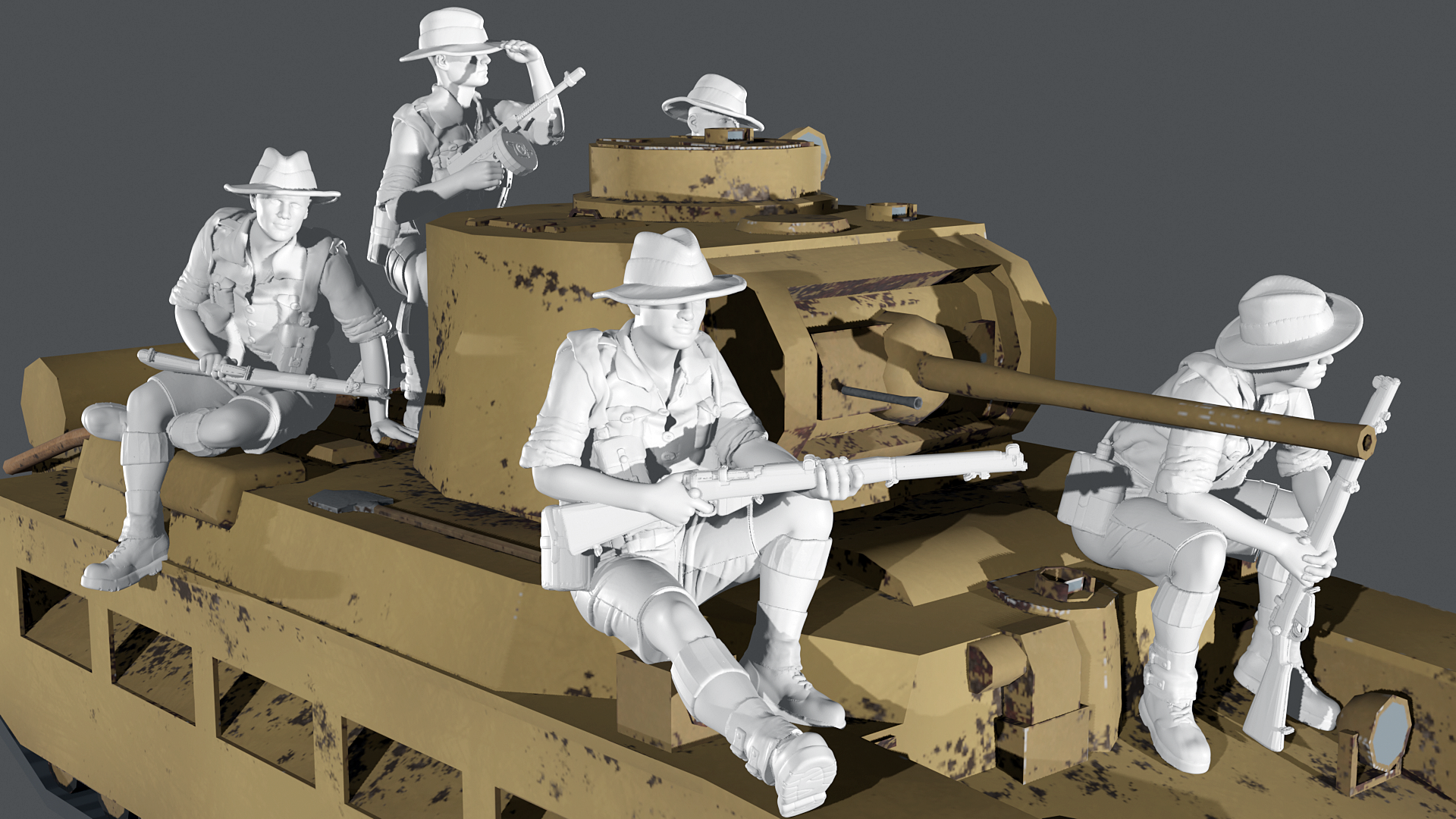a group of men sitting on top of a tank
