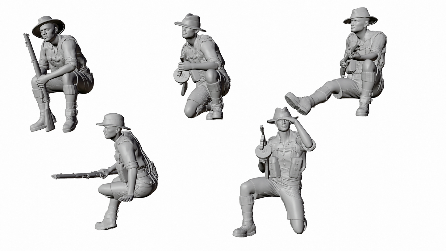 a set of four different poses of a man with a gun