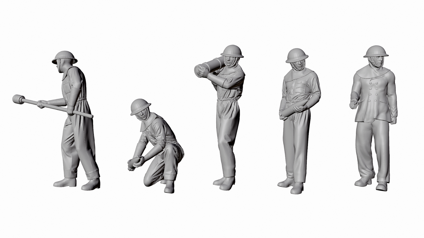WWII Royal Navy - 4-inch Mk IX Gun Crew - Anti-Flash- 5 Figure Set
