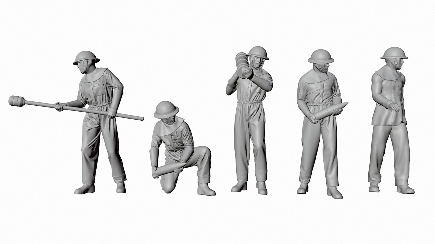 WWII Royal Navy - 4-inch Mk IX Gun Crew - Anti-Flash- 5 Figure Set