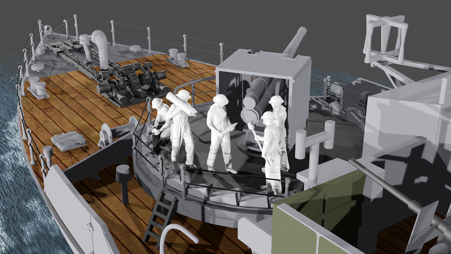 WWII Royal Navy - 4-inch Mk IX Gun Crew - Anti-Flash- 5 Figure Set